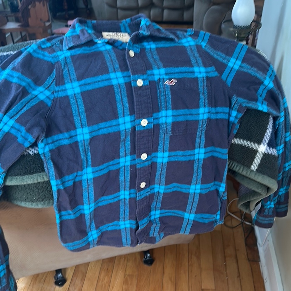 Hollister Teal and Black Checkered Shirt